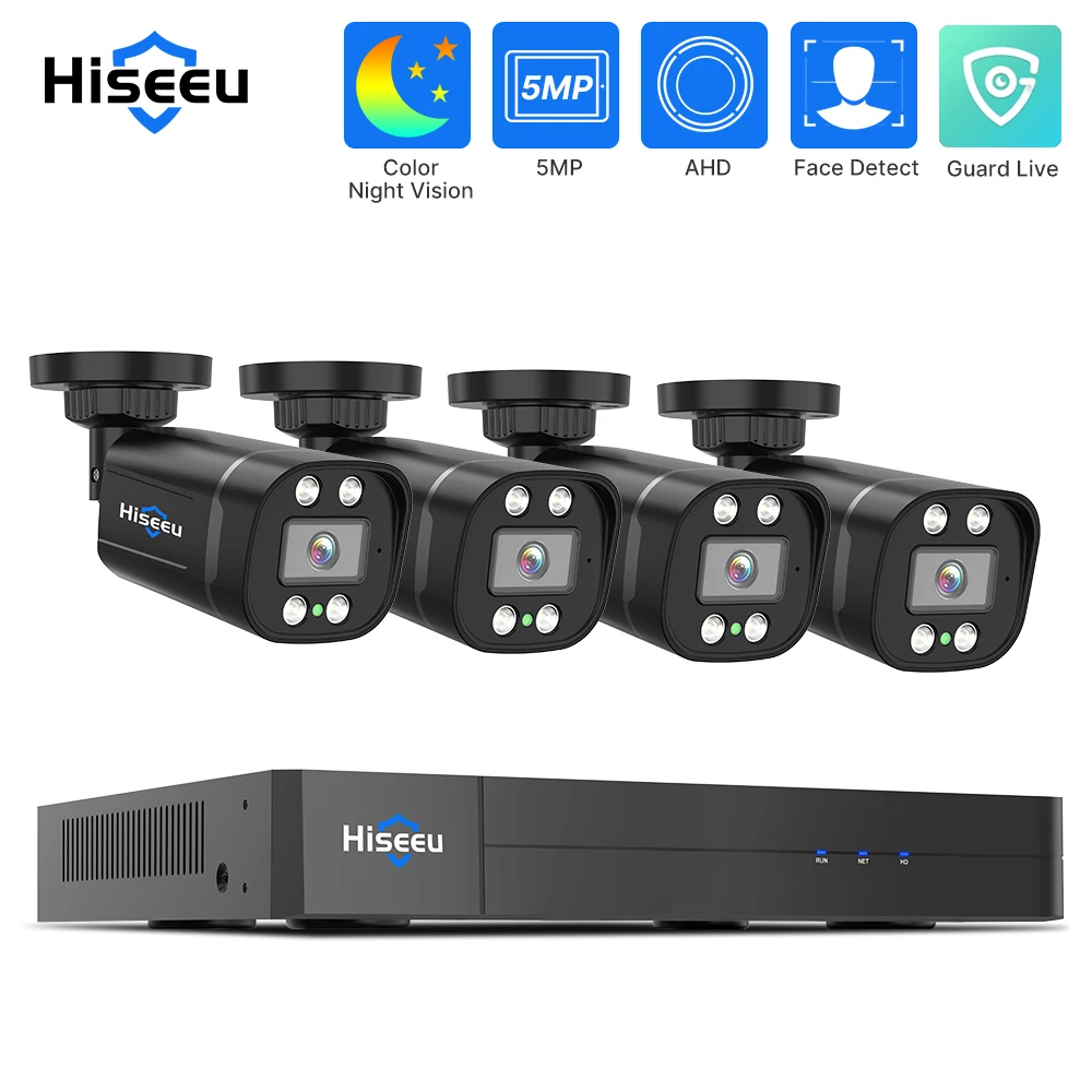 hiseeu ahd cctv camera system kit full color home vigilancia impermeavel bala cameras analogicas dvr guard live 4ch 8ch 5mp 01