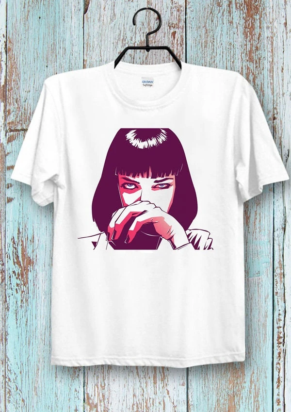 Pulp-Fiction-Hommage-T-Shirt | Quentin Tarantino, Uma Thurman | Vintage-T-Shirt mit Rundhalsausschnitt und Aufdruck – Detail 2
