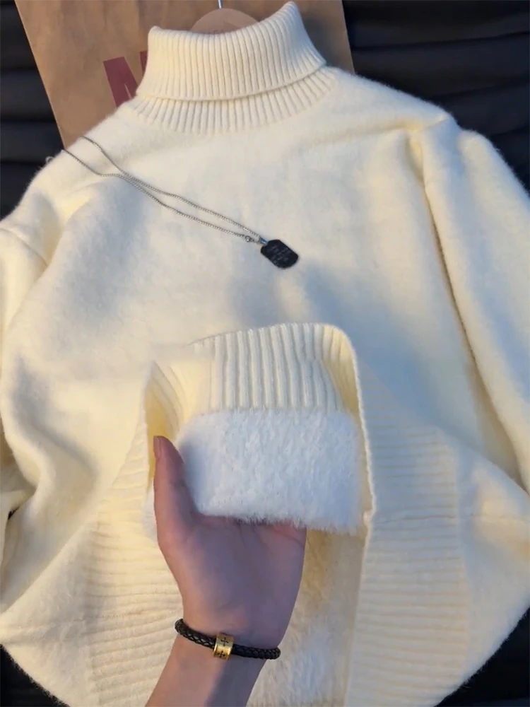 

Мужской свитер American Sle Fce с высоким воротником на флисовой подкладке, зимняя повседневная одежда, свободный крой, мягкий и удобный трикотаж