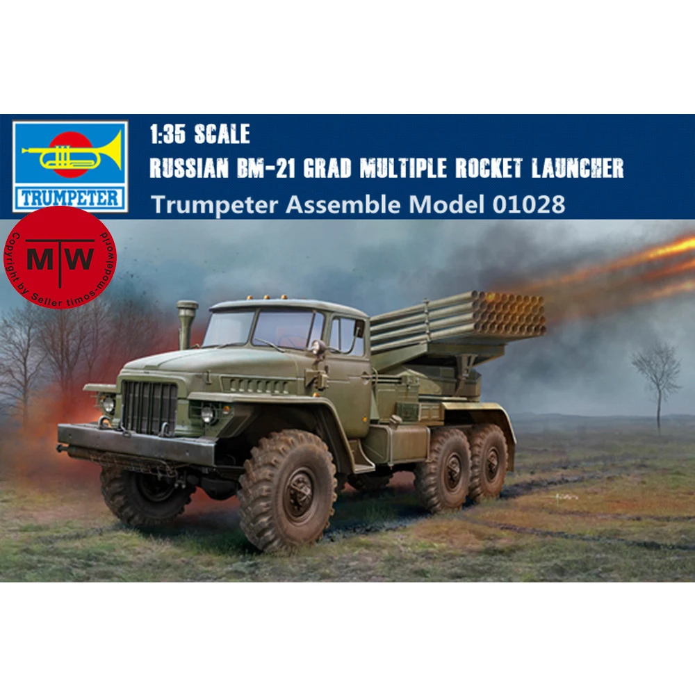 

Trumpeter 01028 1/35 Scale Russian BM-21 Grad Multiple Rocket Launcher Military Plastic Assembly Model Kits