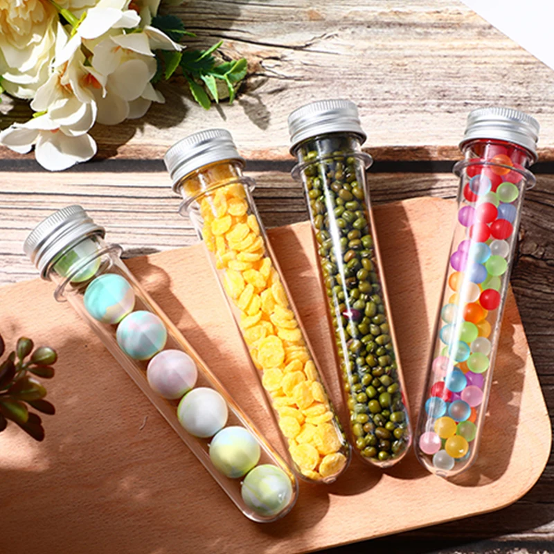 20-50Pcs 25mm Diameter Clear Plastic Test Tubes with Silver Aluminum Caps, Leakproof Vials for Scientific Experiments & Samples