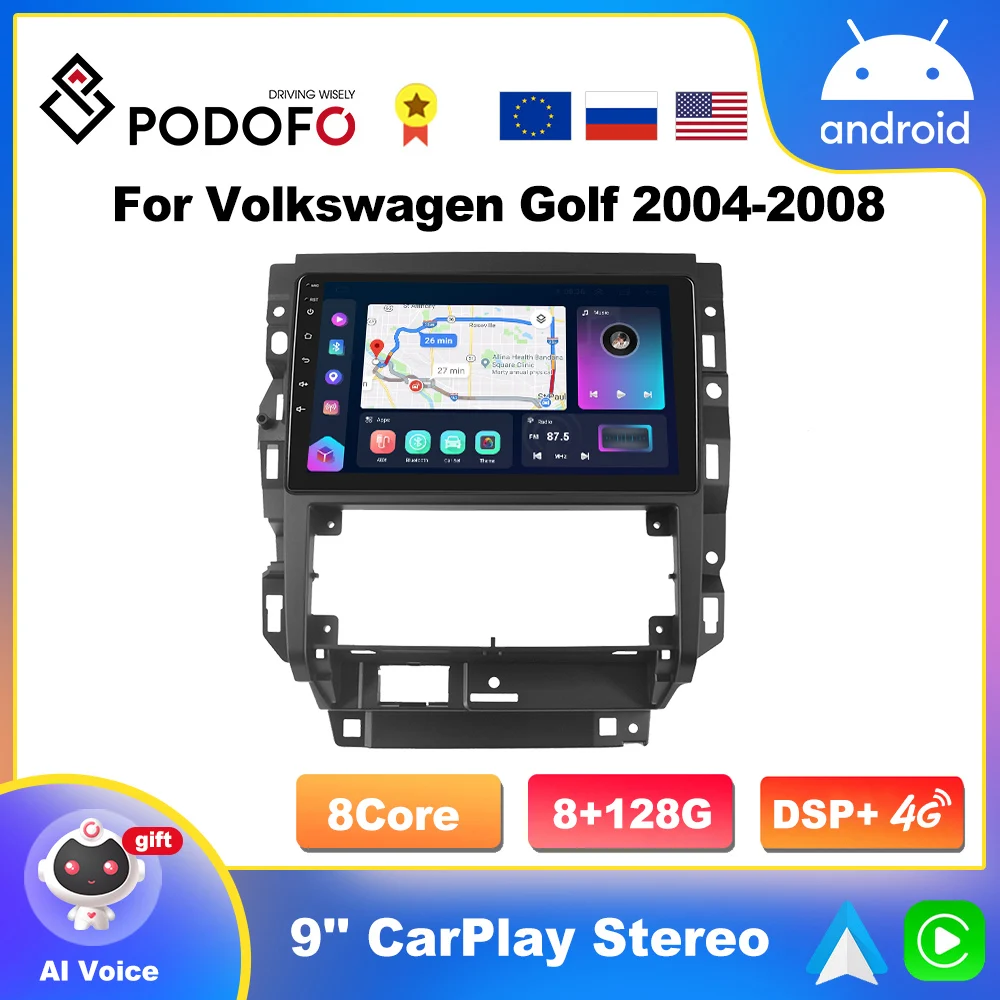 

Podofo 4G+64G CarPlay Android Auto Car Radio For Volkswagen Golf 2004-2008 Polo 2004-2006 Multimedia Player 2din Stereo DSP Unit