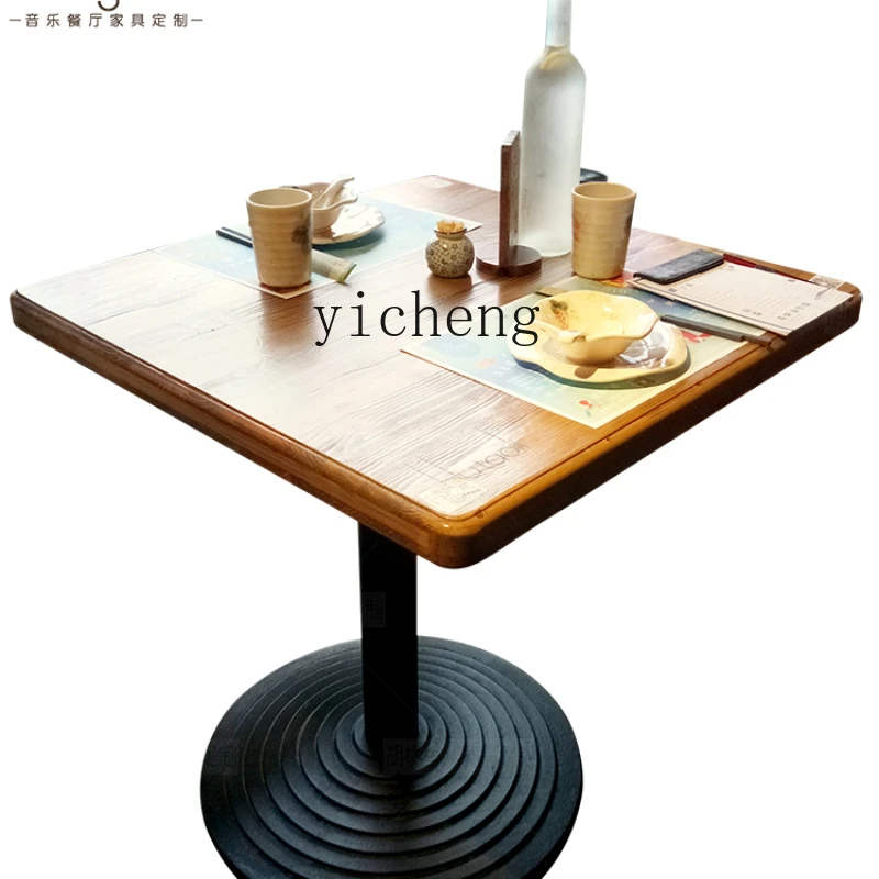 ZK Table and Chair Set Heqing Bar Barbecue Shop Vintage Industrial Style Coffee Solid Wood Furniture Walnut Lining Table