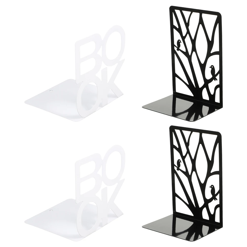 2 Pairs Bookstore Bookmark Bookends Decorative Desktop Stand Iron Rack Office Documents Baffle