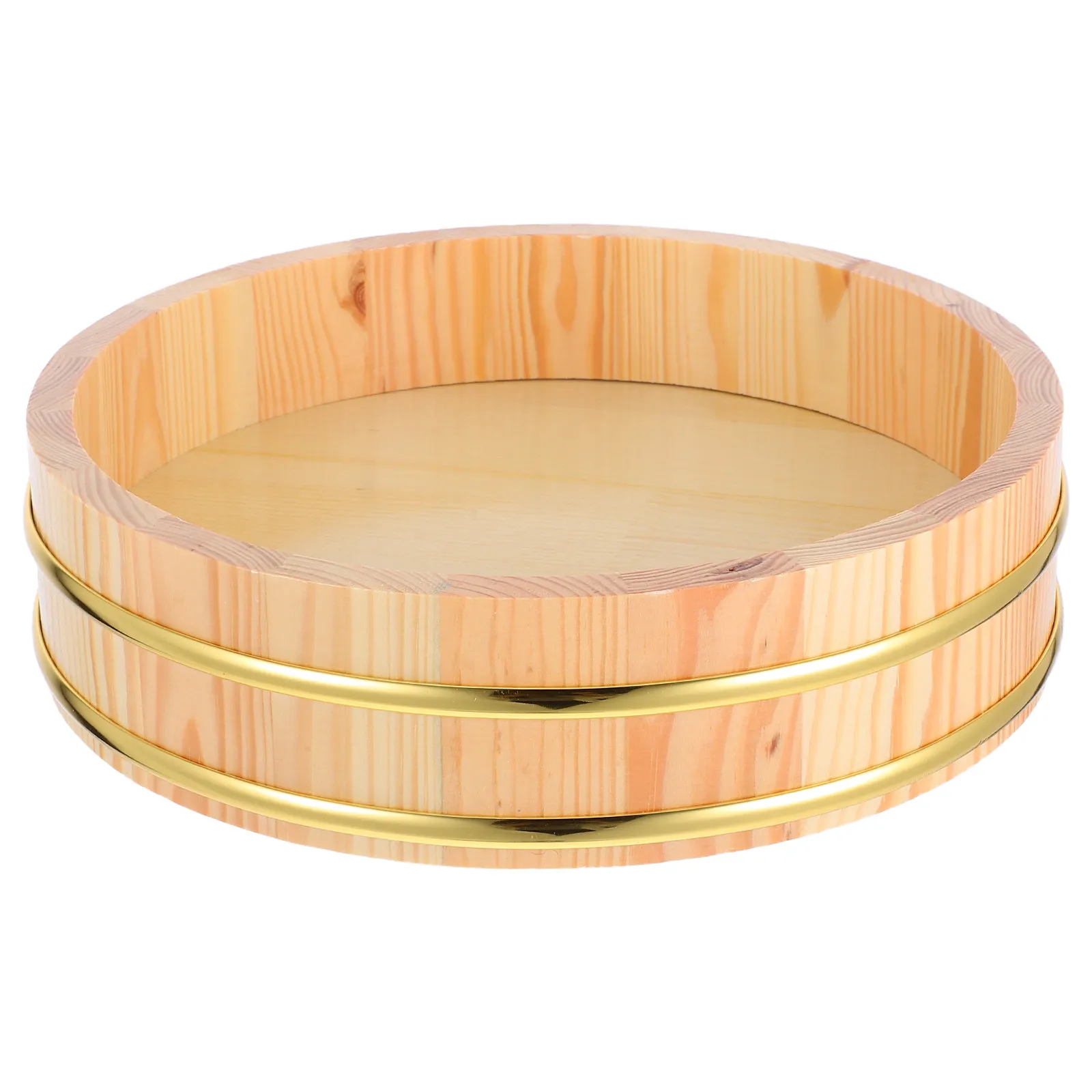 

26Cm Japanese Sushi Rice Mixing Tub Wooden Hangiri Bowl with Gold Trim for Even Seasoning Moisture Absorbing Kitchen Essential