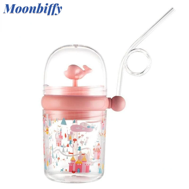 

Children's Plastic Straw Mug Straw Portable Leakproof Cartoon Feeding Bottles Whale Water Spray Drinking Cups Children Drinkware