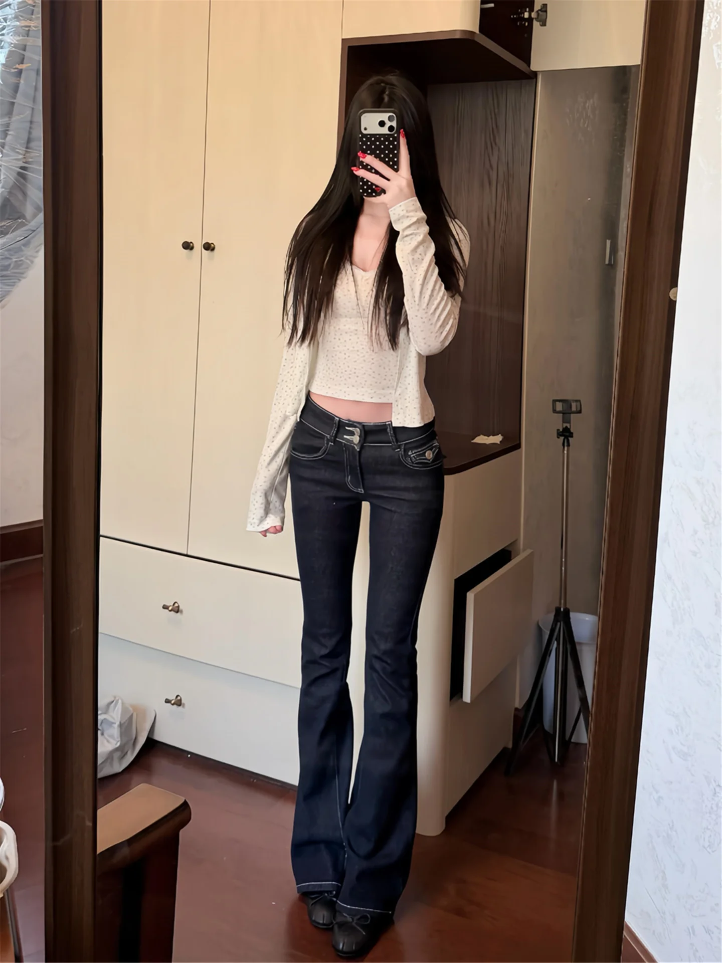 

Extended Length Low Waist Bell Bottom Jeans Women's Slimming Fashionable Spring Season High Rise Denim Pants Y2K Design Casua...