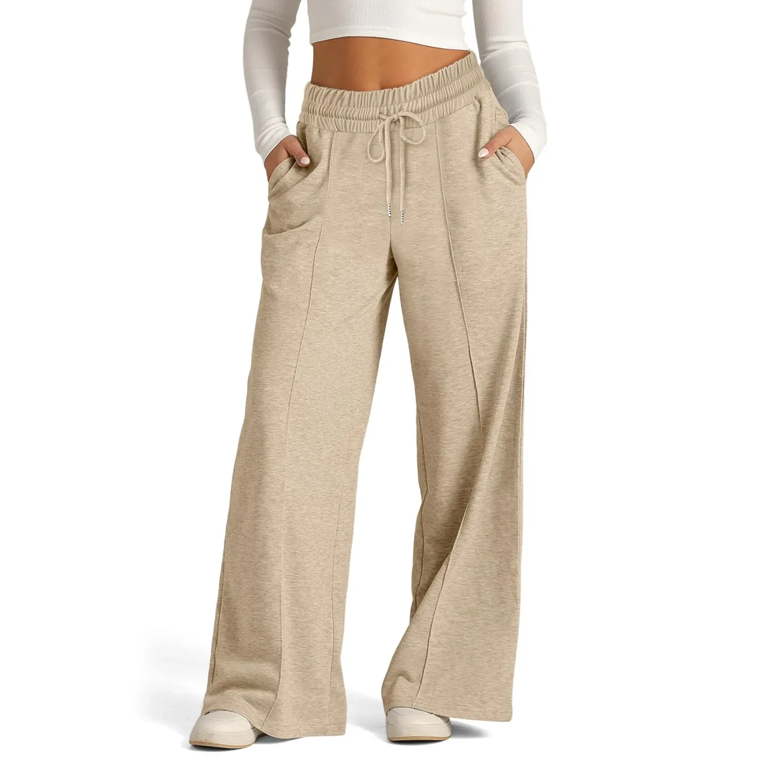 

Wide Leg Pants for Women Solid Color 2025 Spring Autumn Hight Waist Sweatpants for Female Casual Loose Straight Trousers