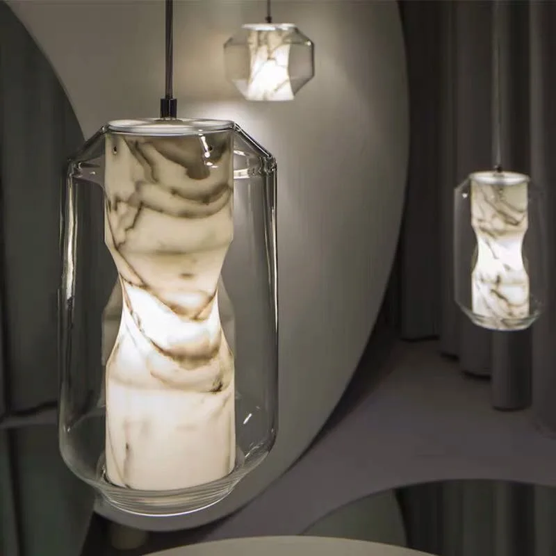 

Nordic minimalist natural marble restaurant pendant light modern bar counter small bedroom bedside lighting fixture