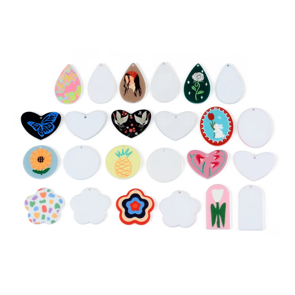 6pc Butterfly/Animal/Fruit Painting Acrylic Plate Pendants Jewelry Accessory Handmade Connector DIY Earring Component for Women