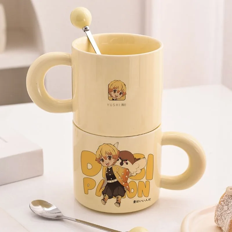 귀멸의 칼날 만화 애니메이션 아가츠마 젠이츠 물컵, 남녀 모두를 위한 패셔너블하고 개성 있는 머그컵, 가정용 세라믹 컵