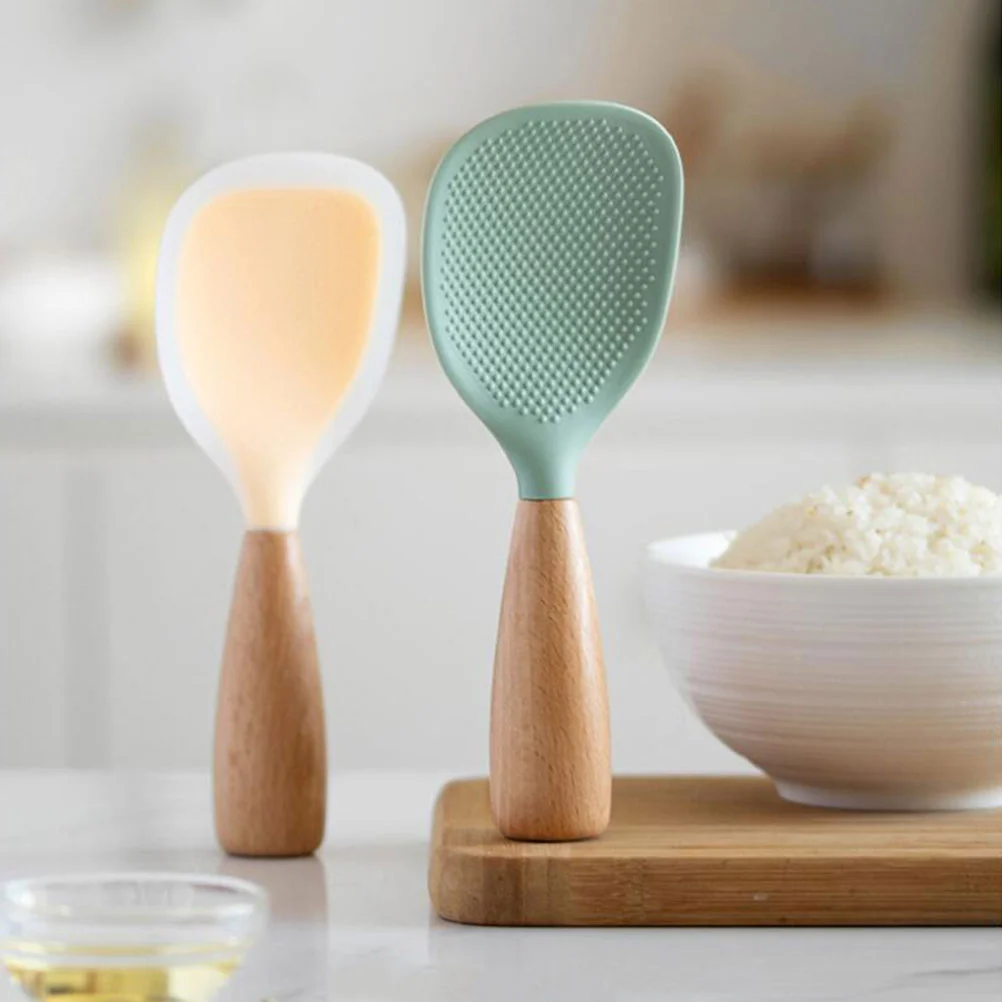 Colher de arroz de silicone compacta reutilizável espátula sem colher acessórios de cozinha utensílios de mesa seguros espátula de arroz doméstico