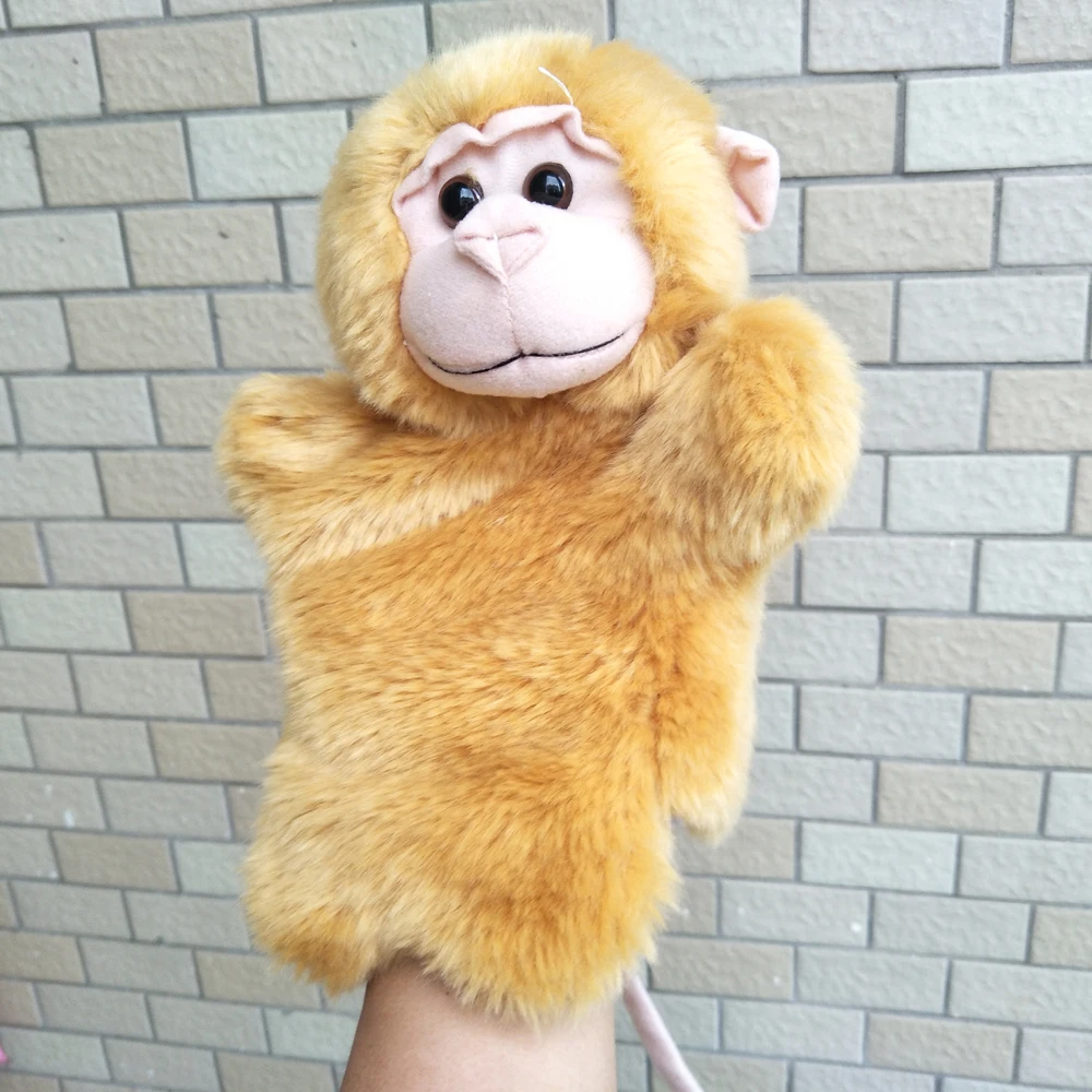 Bebê infantil café macaco mão fantoche brinquedo de pelúcia animal