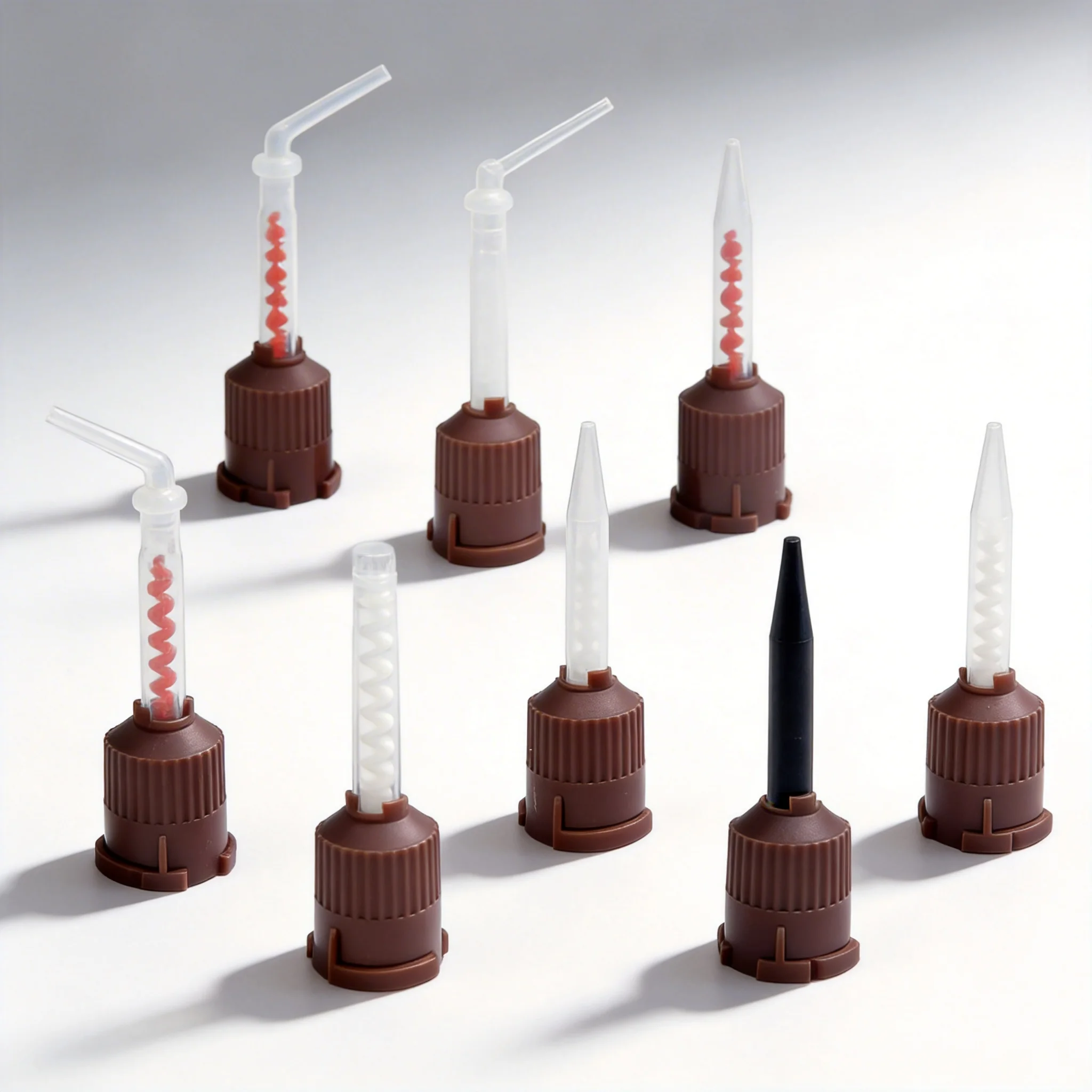 50pcs/Bag Dental Disposable Mixing Tips Brown Color Tubes Silicone Rubber Mixing Head 1:1 4:1 Impression Materials Lab