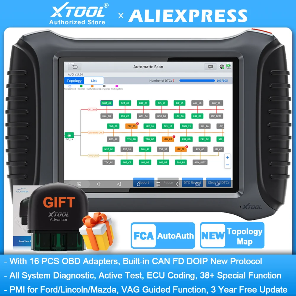 XTOOL InPlus IP900S Car Diagnostic Tools ECU Coding All System Auto Scan Bidirectional Scanner FCA DOIP Topology Map VAG Guided