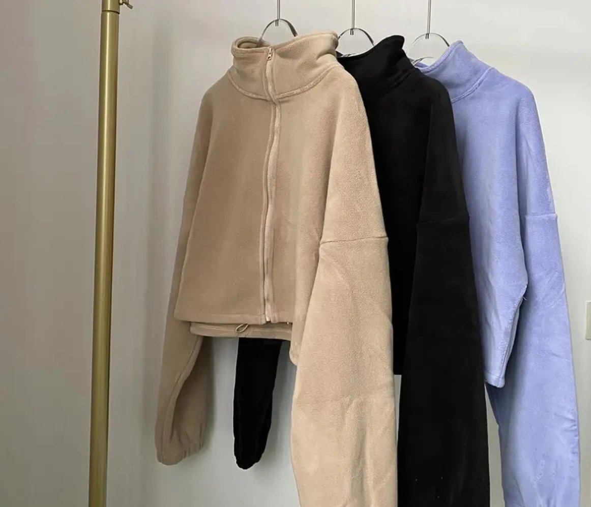 

New Autumn Winter Clothes Warm High Waist Casual Sports Coat Fleece Fitness Short Jacket Slim Lady Zip Up Sweatshirt Women