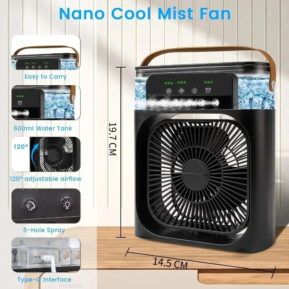 Usb 5 Hole Mist Cooling Fan Multifunctional Desktop Humidifier Air Cooler Portable Fan for Home Office Bedroom Dorm Daily Use