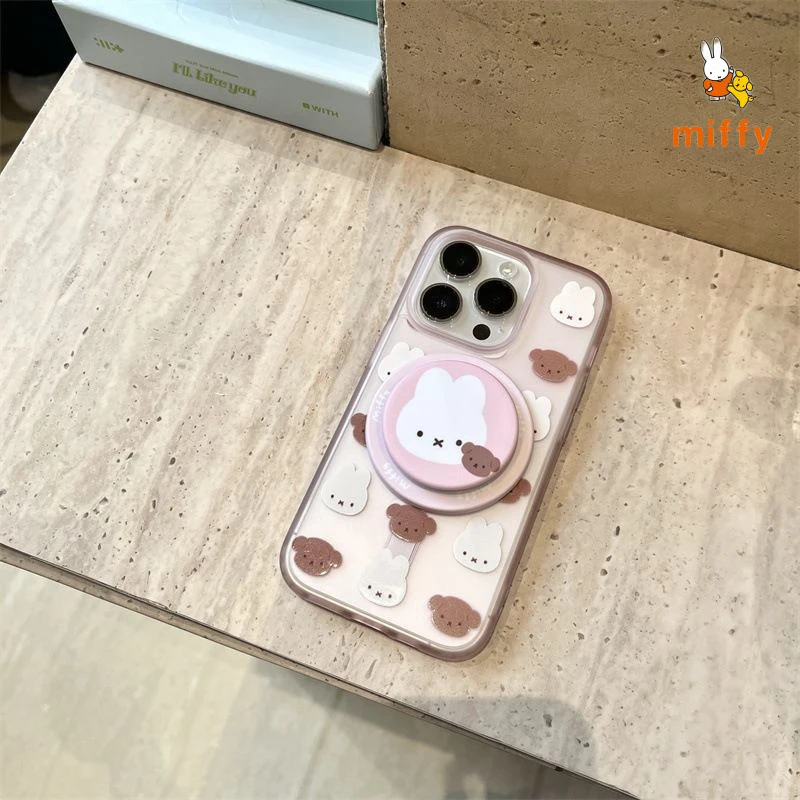 Kawaii Miffy غلاف الهاتف مناسبة آيفون 17 16 15 14 الكرتون ميفي وبوريس حامل مغناطيسي الوردي مكافحة إسقاط جراب هاتف الهدايا