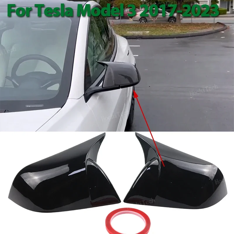 ABS 2x Mirror Cover Car Side Rearview add on Mirror Cap Cover Shell For Tesla Model 3 Model3 2021-2024