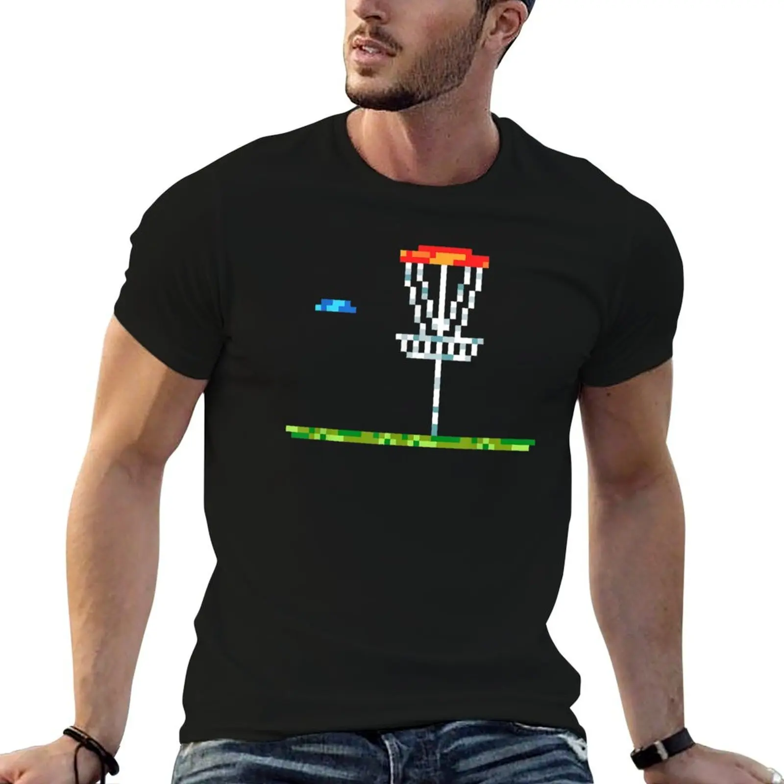 Disc Golf Tee 8 Bit Basket, Disc Golf Minimalist Design For Men Women T-Shirt Modern Print Casual T-Shirt