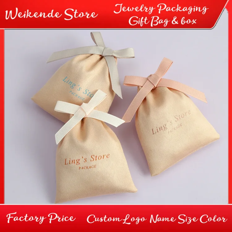 

100Pcs Custom logo Name Velvet Gift Bag with Ribbon Flannel Jewelry Pouch for Wedding Favor Candy Packing Christmas Decoration