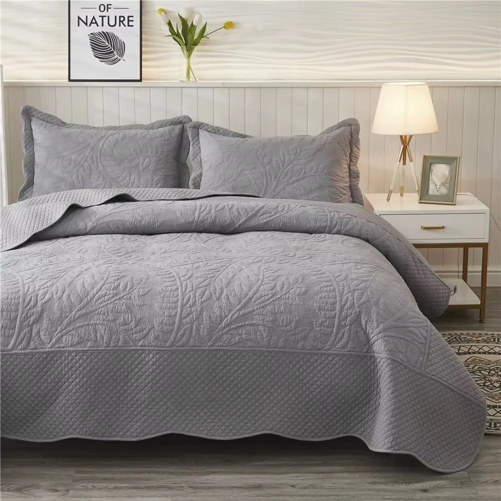 Luxurious Cotton Embroidered Quilt Set 3PCS Bedspread on the Bed Summer Coverlet Queen Size Quilted Comforter Blanket for Bed