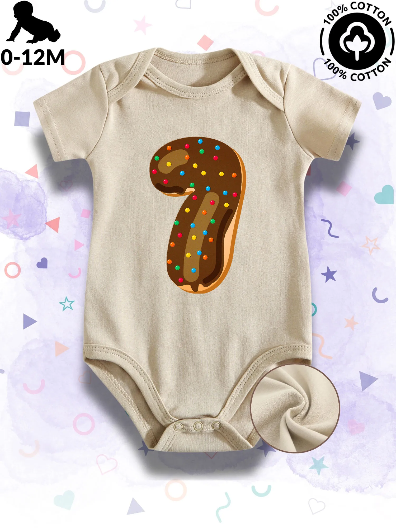 

Боди для малышей унисекс №7 Donut, 100% хлопок, мягкий комбинезон, всесезонный, бежевый, для ползания, 190 г/м²