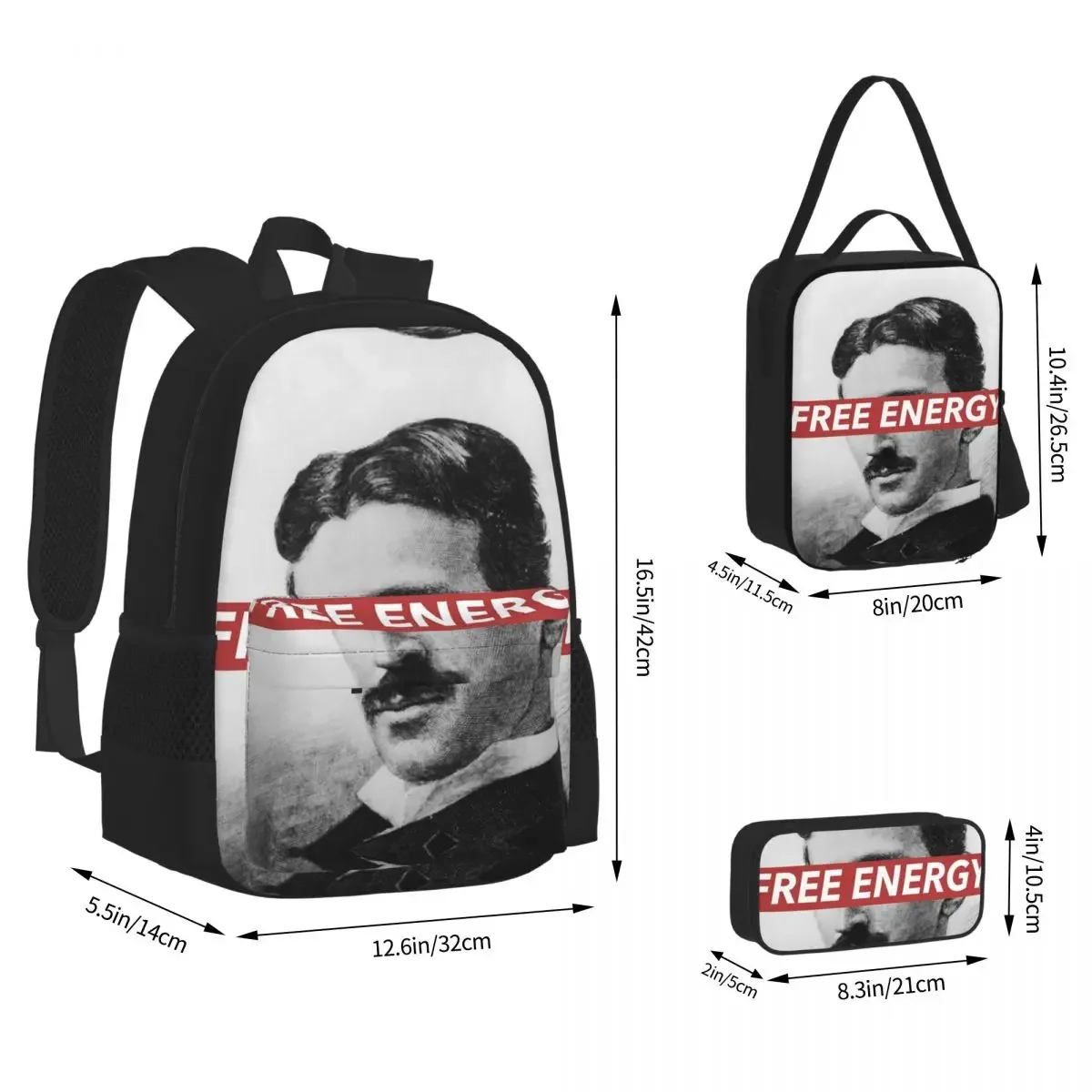 Nikola Tesla (2) Backpacks Boys Girls Bookbag Students School Bags Cartoon Kids Rucksack Lunch Bag Pen Bag Three-Piece Set