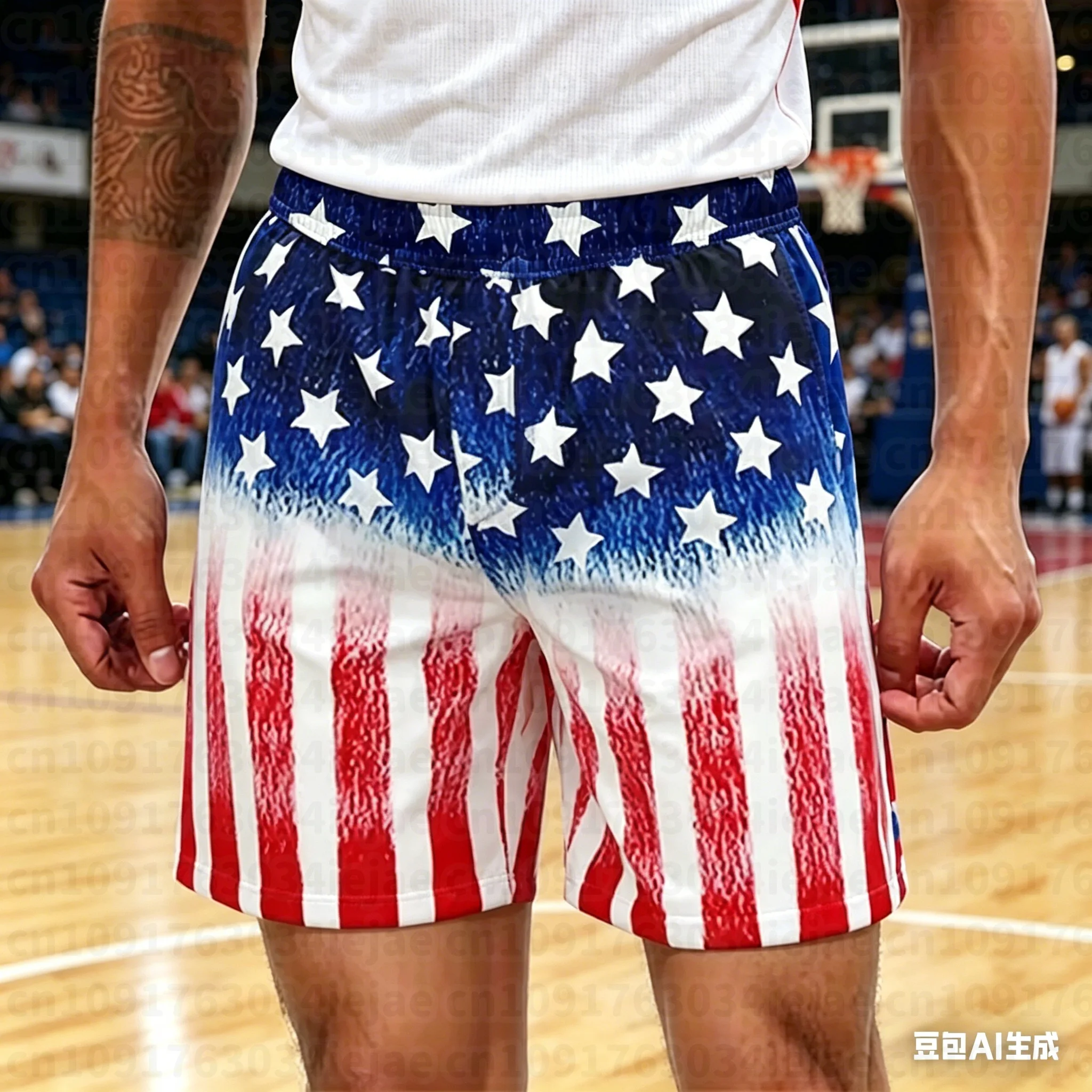 Rot-weiß-blaue, gestreifte Shorts mit Sternen, patriotische Freizeitshorts, Kinder-Shorts im amerikanischen Streetstyle, Oversized-Sommer-Shorts, lässige Alltagskleidung. – Detail 4