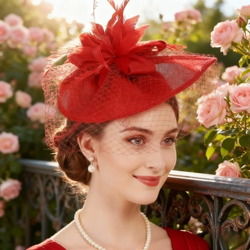 

Charm Feather Wedding Mesh Hat Vintage Floral Fascinator Headpiece for Women Tea Party