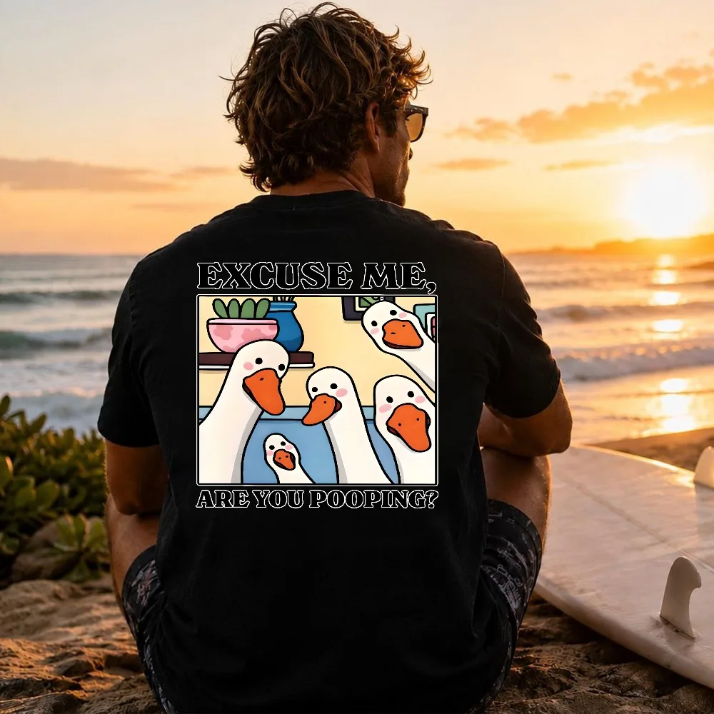 Men Funny Excuse Me Are You Pooping Goose Meme Graphic T-Shirt Humor Cartoon Duck Print Tee Novelty Sarcastic Casual Cotton Tops