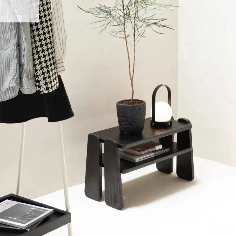 Taburete minimalista para zapatos de viento crema, banco ultraestrecho de madera maciza, taburete para zapatos, puerta de entrada para el hogar, taburete bajo italiano ligero lux