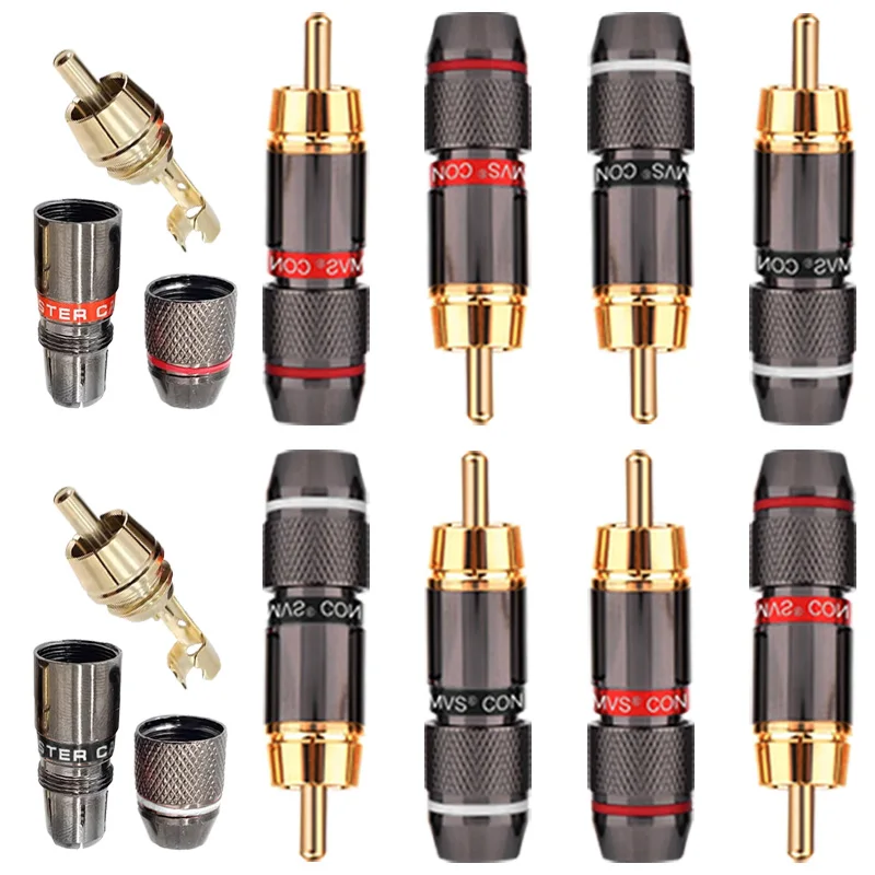 

Musical Sound 24K Gold Solderness RCA Connector HiFi Male Plug Audio Joint Adapter for CCTV Camera Wire Cable