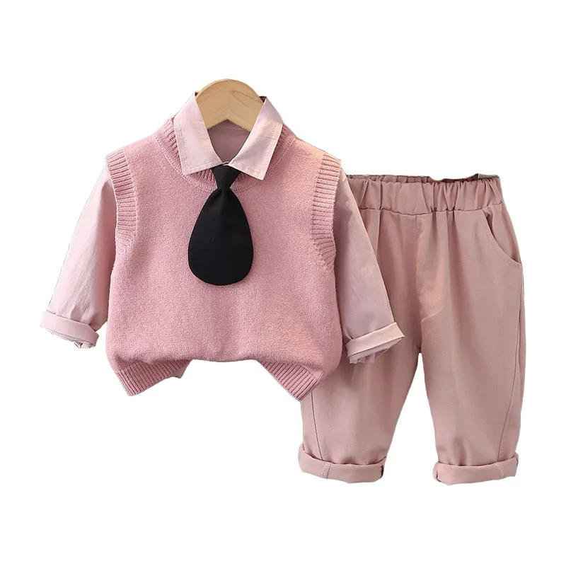 Conjuntos de Boutique para niños, ropa de otoño para bebés, suéter de punto elegante, chaleco, camisas rosas y pantalones, novedad de 2024, envío gratis