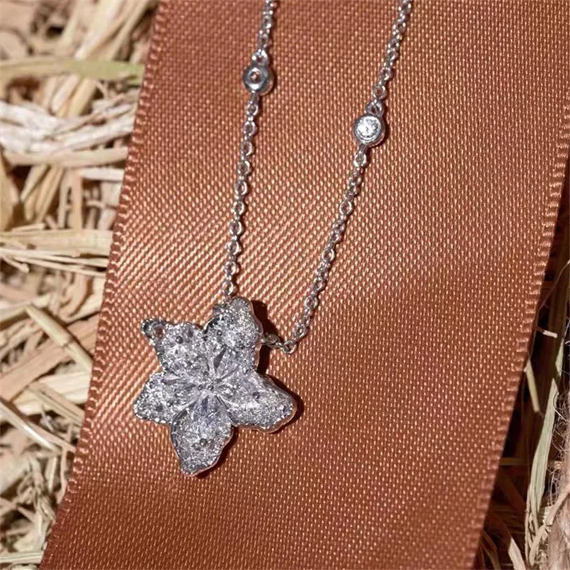 

Light luxury earring spring and summer snowflake necklace 925 silver inlaid diamonds sparkling collar chain wedding jewelry sets