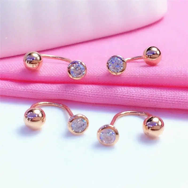 

585 Purple Gold Plated 14K Rose Gold Inlaid Crystal Bead U-Shaped Earrings for Women Classic Style Fashion Party Jewelry