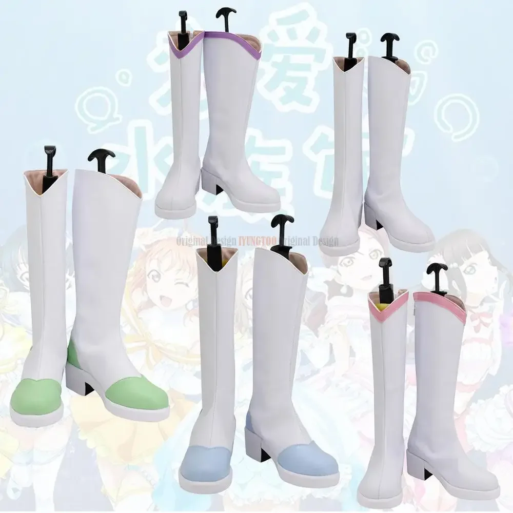 Aqours Love Live Sunshine Hanamaru Dia Ruby Riko You Watanabe Mari Kanan Full Members Cosplay Boots White Shoes Custom Made