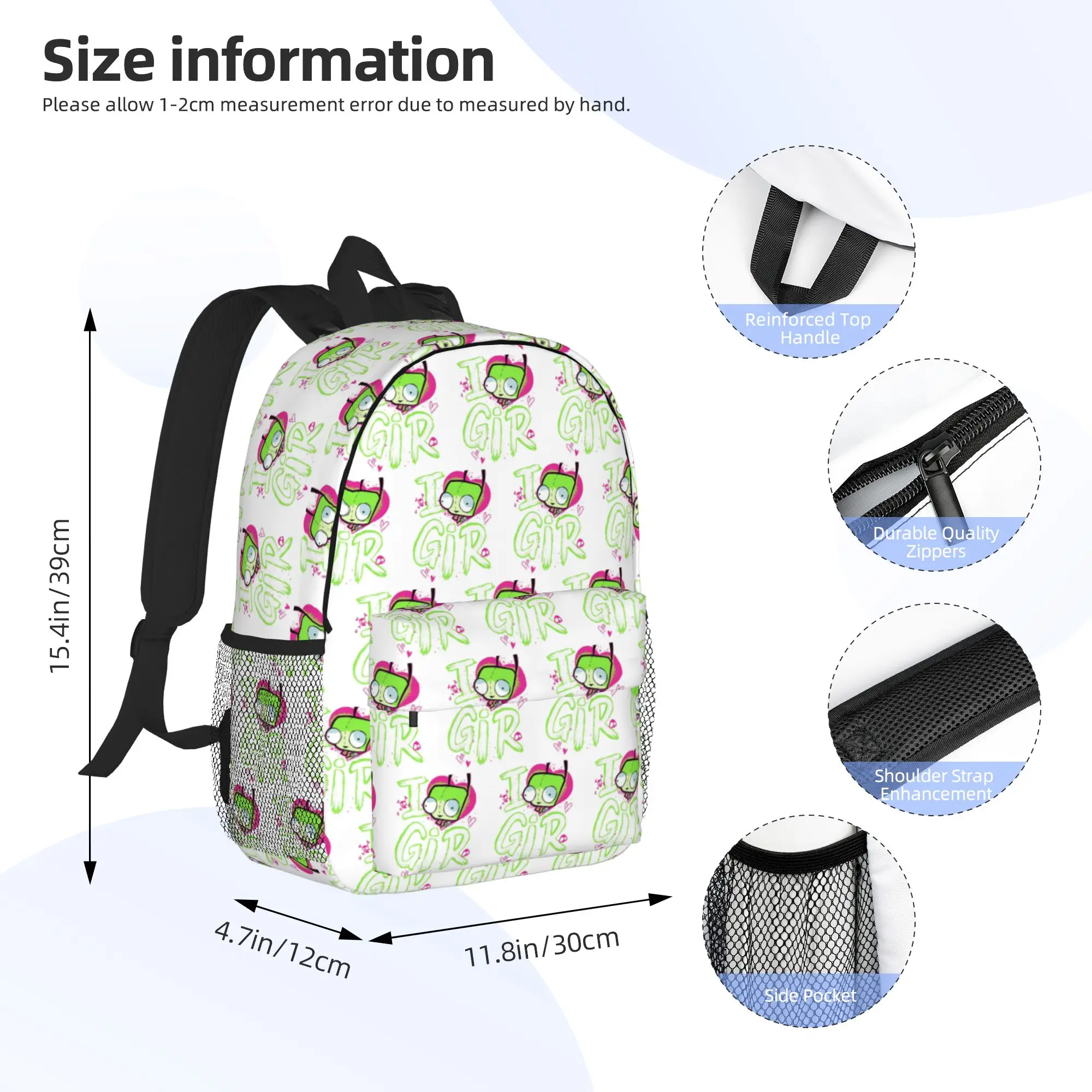Invader Zim Valentine's Day I Love GIR Backpack Hot Sale Daypack Boys Girls BookBag Shoulder Bags for Men Women School Bag