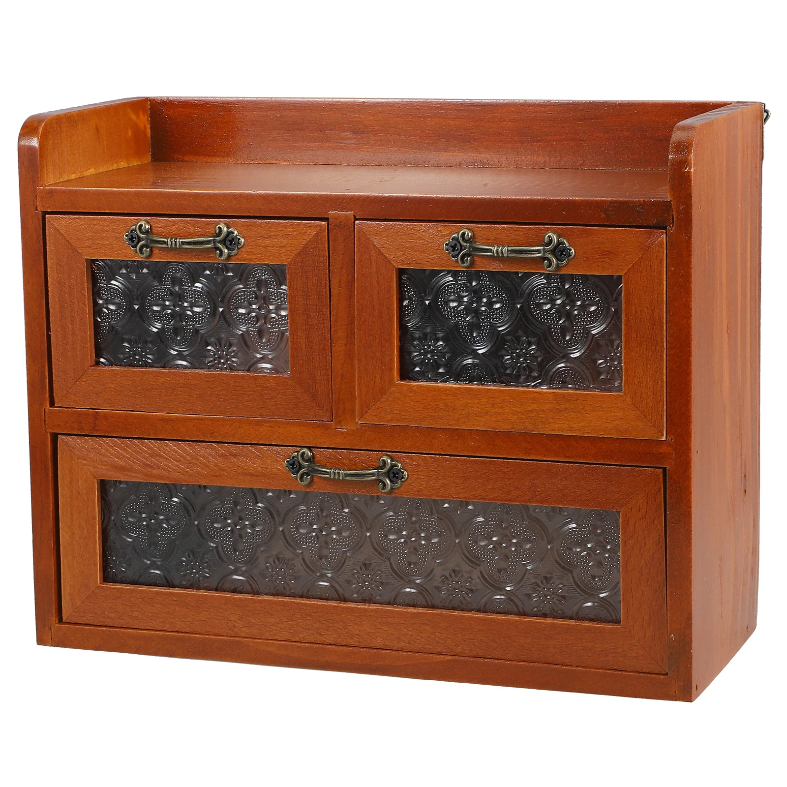 

Wooden Glass Cabinet Vintage Desk Organizer 3 Drawer Round Head Storage Furniture Bedroom Living Room Toy Display Rack Practical