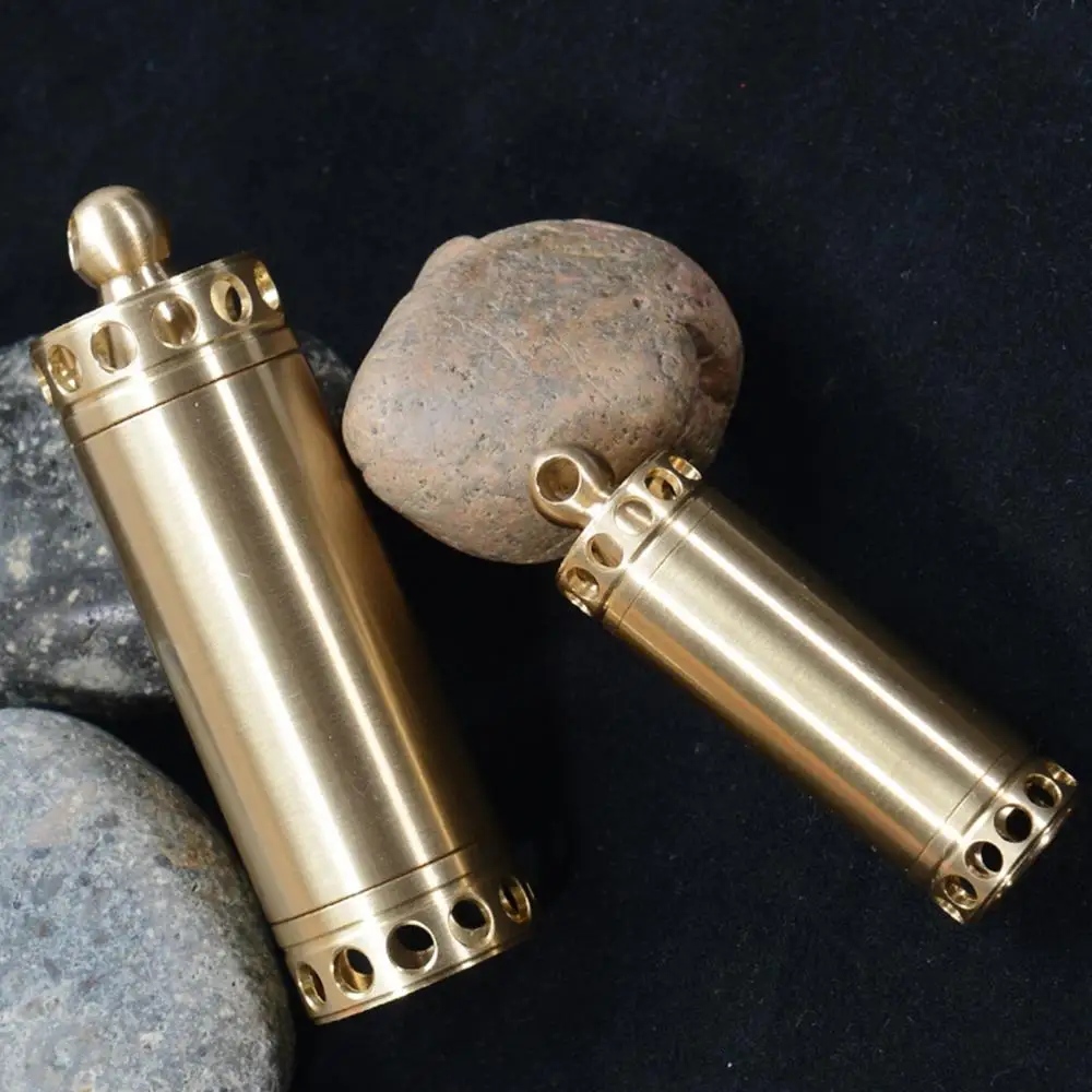 Brass Pill Box Brass Sealed Waterproof Capsule Outdoor Camping Firstaid Keychain Tablet Storage Box Bottle Case Holder Survival