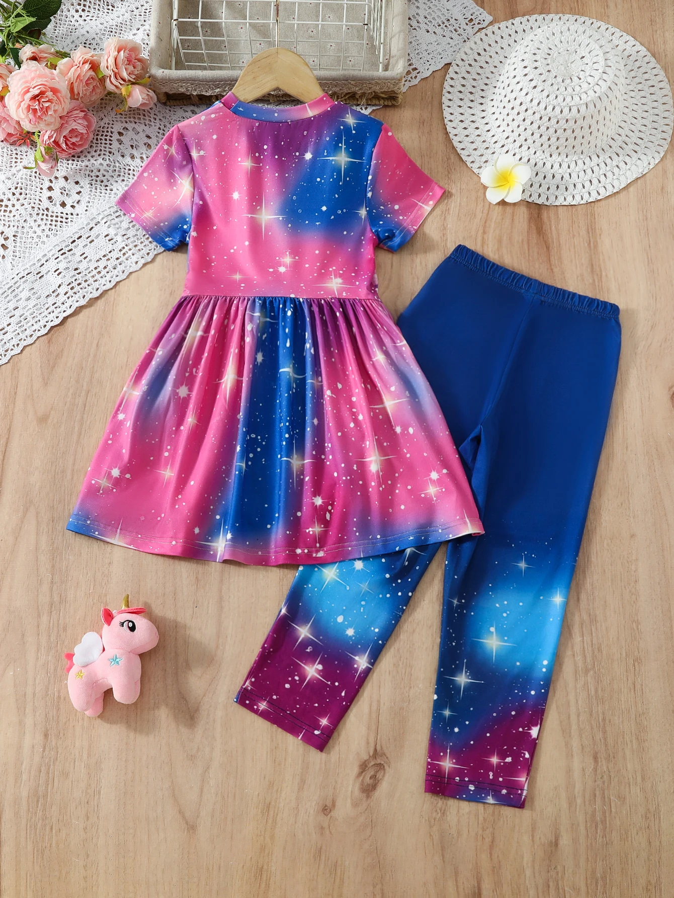 Girls unicorn starry sky loungewear pajamas dress trousers set