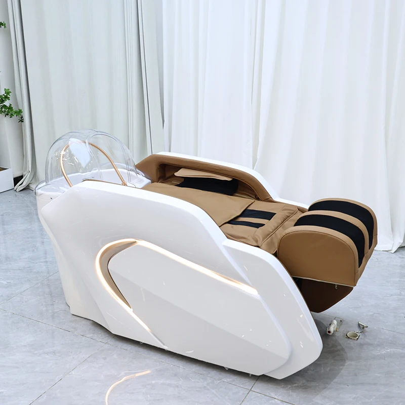 2026 Luxury Modern Beauty Salon Furniture Electric Massage Washing Bed Modern Head Therapy Spa Shampoo Chair with Lights