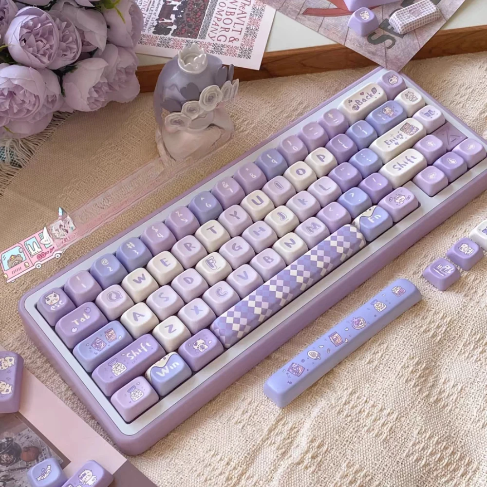 

Sheep Snack Keycap All Five Sides Thermal Sublimation Pbt Eoa Cherry Cute Girls Plaid Purple Keycaps Alice Layout Split Spacebar