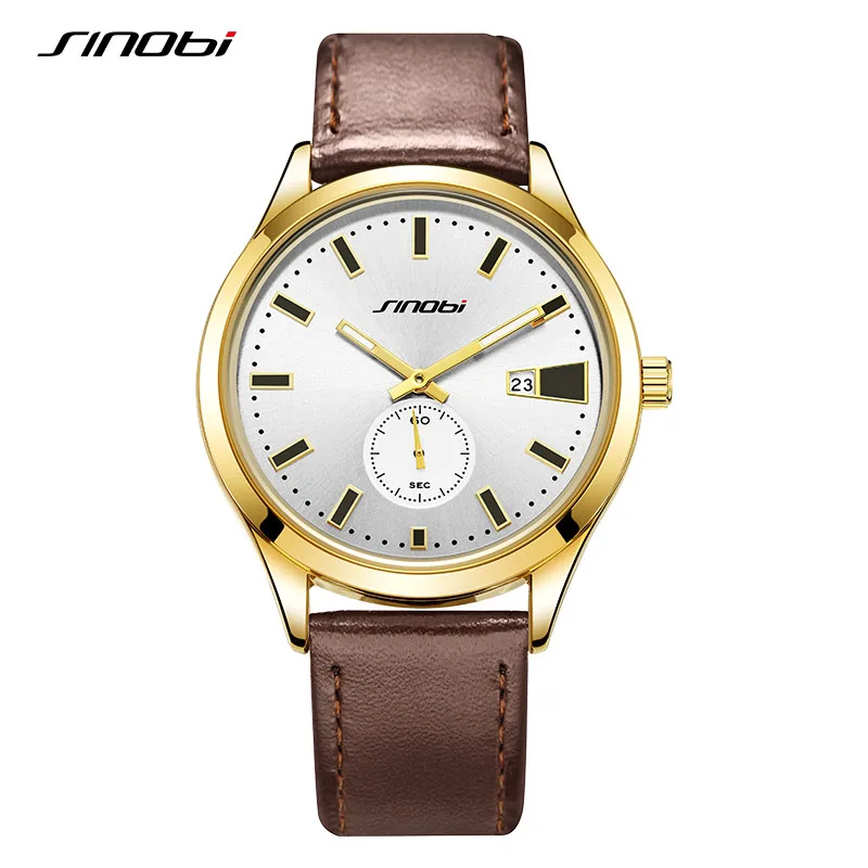 

SINOBI Top Luxury Men's Quartz Watches Original Design Man's Leather Strap Wristwatches Best Gifts Clock for Male Reloj Hombre