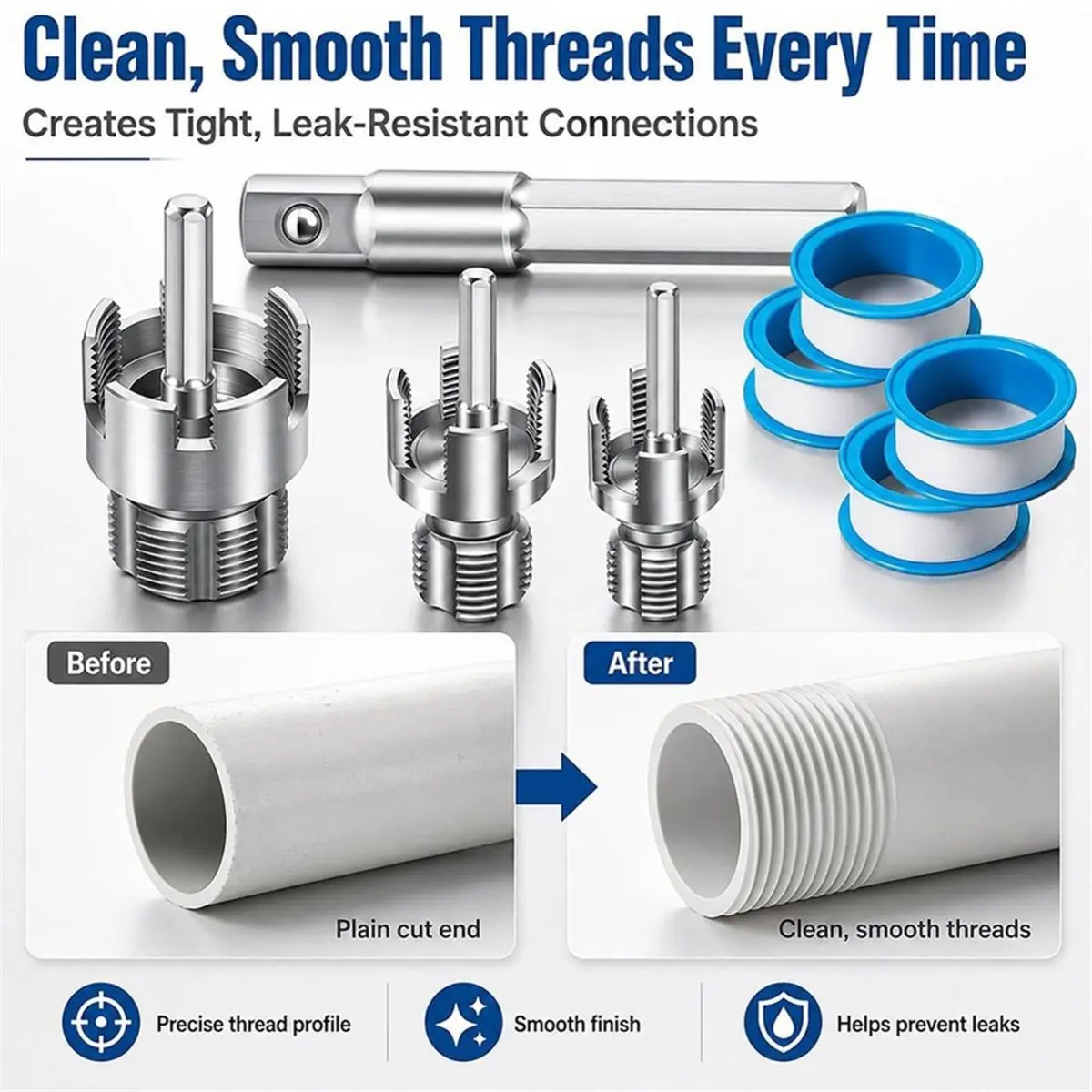 PVC Pipe Threading Tool 1/2 3/4 1 Inch Internal External Threader for PVC PPR PE Plastic Pipes