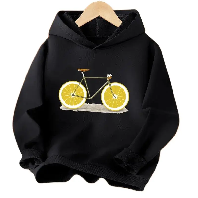 Spring Autumn Fruits Lemon Bike Kids Hoodies Children Basic Coat Boys Girls Toddler Pullovers Tops