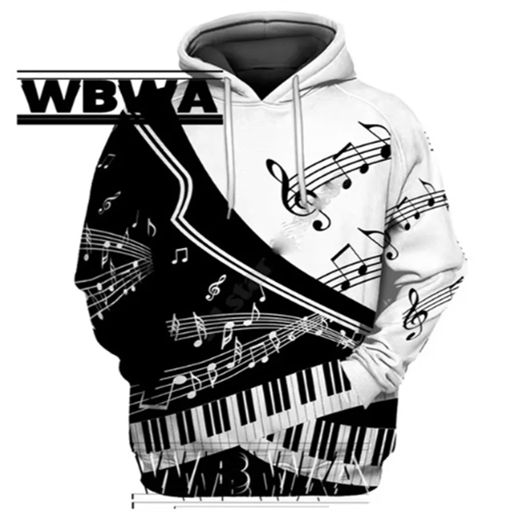 Spring and Autumn Fashion Novel Men's Hoodies Pullover Musical Notes 3D Printed Sweatshirt Piano Harajuku Long Sleeve Tops Unise