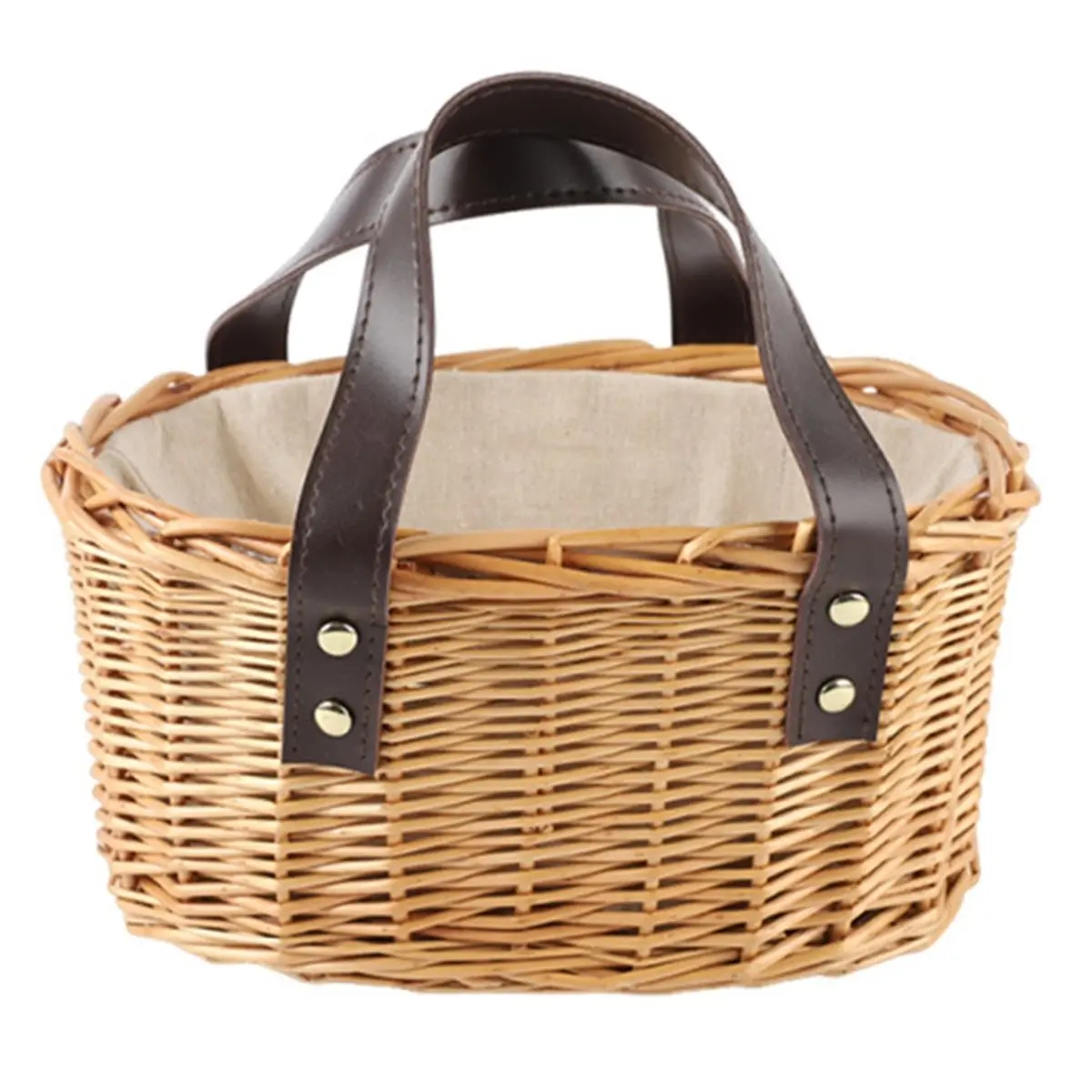 2026 Trend Elegant Wicker Picnic Basket with Double Leather Handles, Handmade Willow Hamper for Occasions