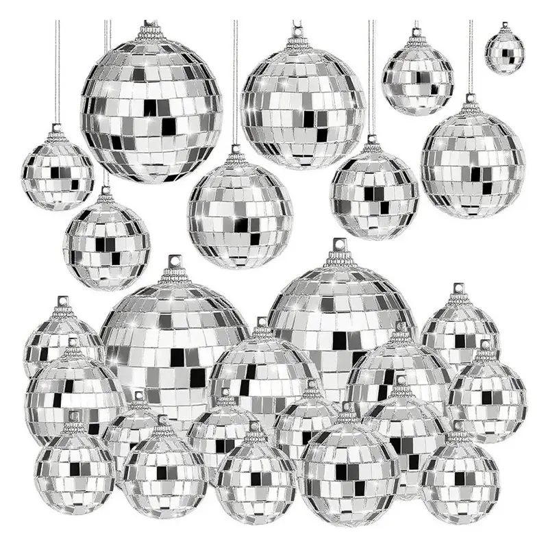 

SEWS-Hanging Mirror Disco Ball 30 Pieces 5 Sizes Silver Small Party For Wedding Dance Music Festival