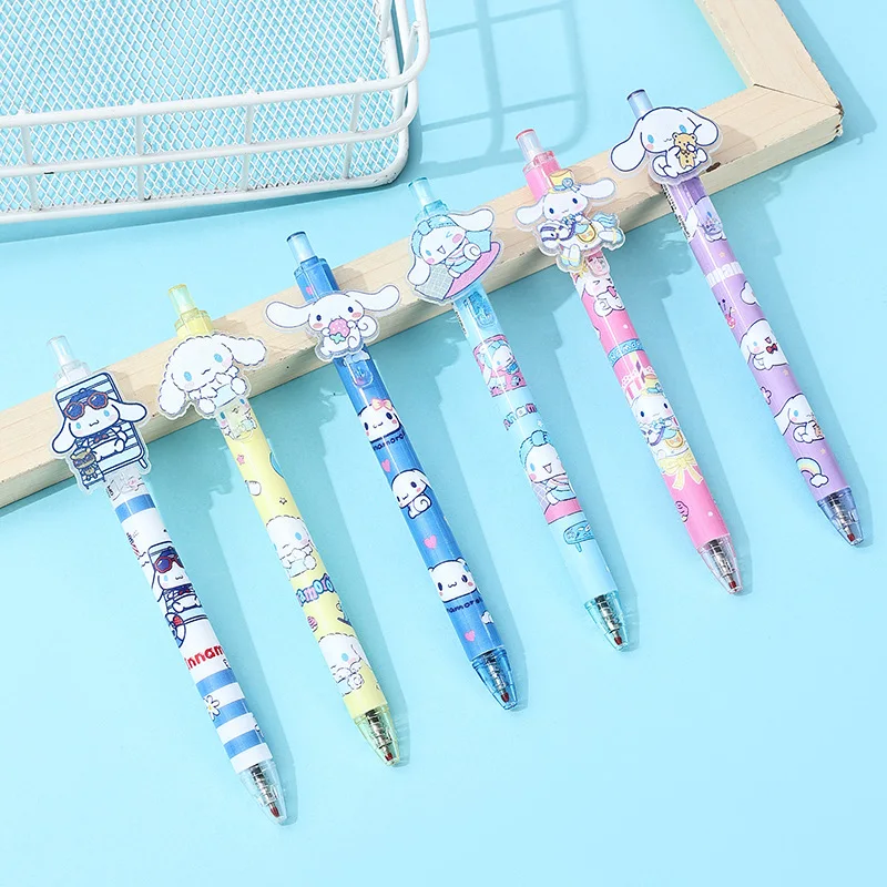 Sanrio 6pcs New Cartoon Paster Gel Pen Kuromi Pochacco Cinnamoroll Girls Cute Pens Student School Supplies 0.5 Black Exam Gifts